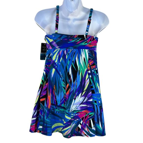 Swim Solutions Bow-Front Swim Dress Black Multicolor 60202186 Women's 10 NWT - Picture 4 of 10